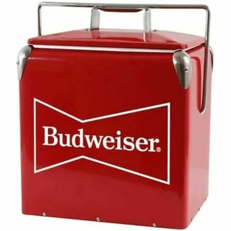 Budweiser Vintage Hard Beverage Cooler Insulated Metal Exterior with Self-Locking Handle - Red 424776
